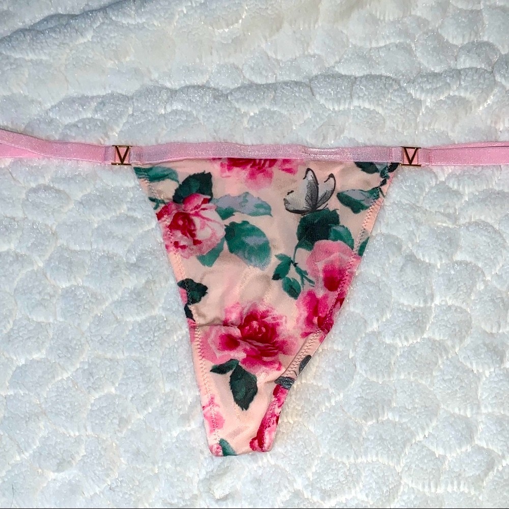 Floral V-String Very Sexy Thong Panty Satin Pink